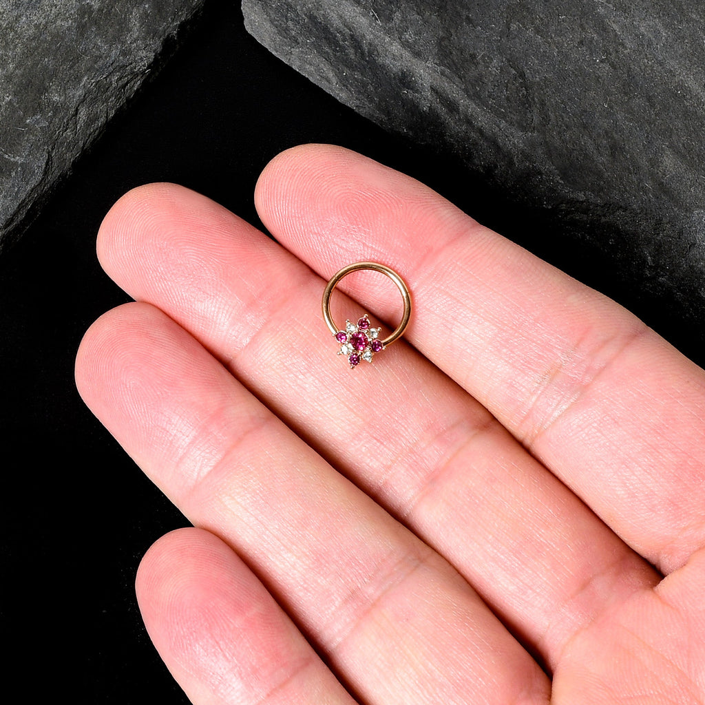 BodyCandy 16G 3/8 Pink Gem Rose Gold Tone Glamour Star Hinged Segment Ring — size reference