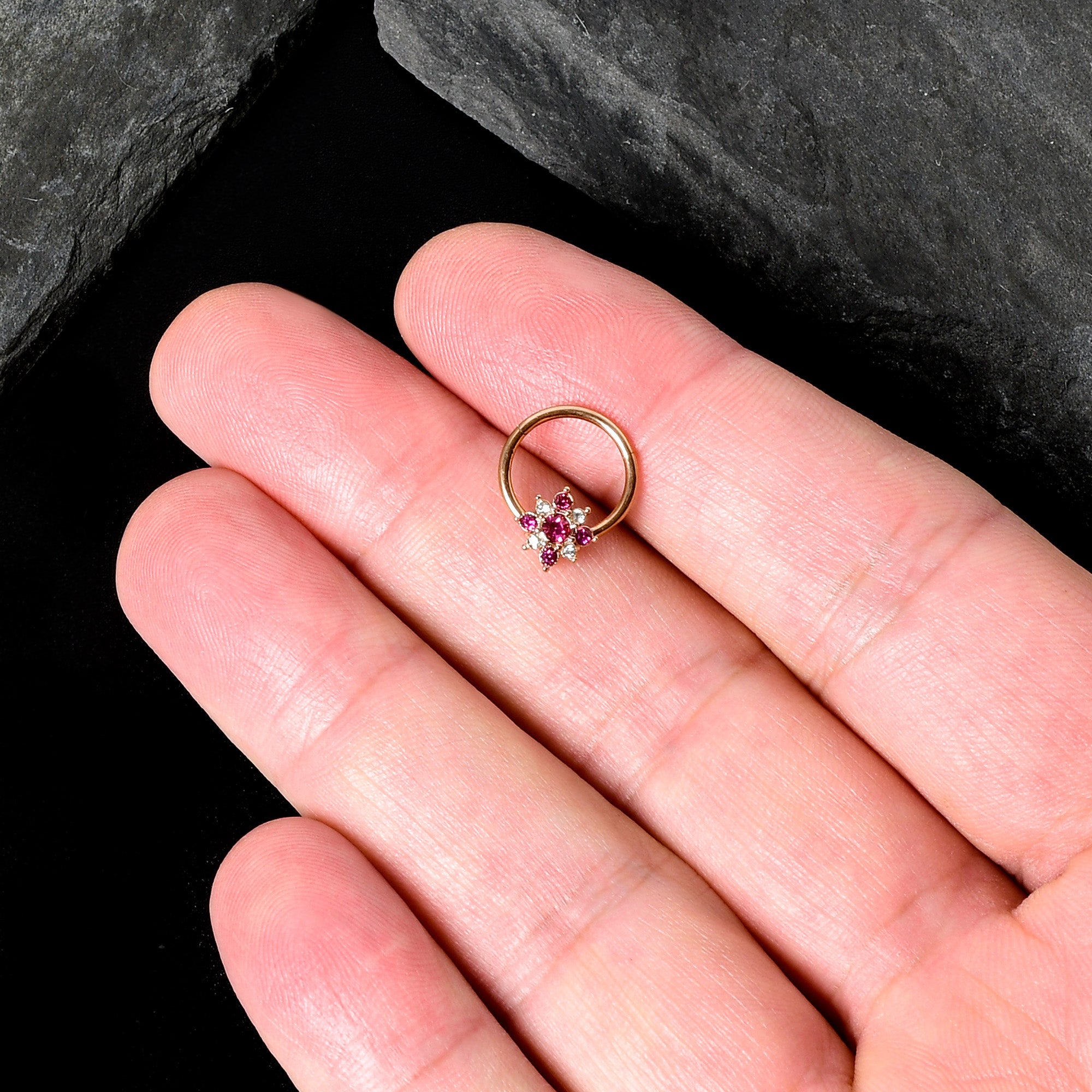 BodyCandy 16G 3/8 Pink Gem Rose Gold Tone Glamour Star Hinged Segment Ring — size reference
