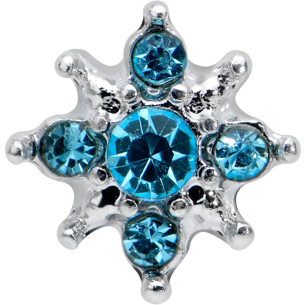 BodyCandy 16G 5/16 Blue Gem Stylish Snowflake Labret Monroe Tragus — detail close-up