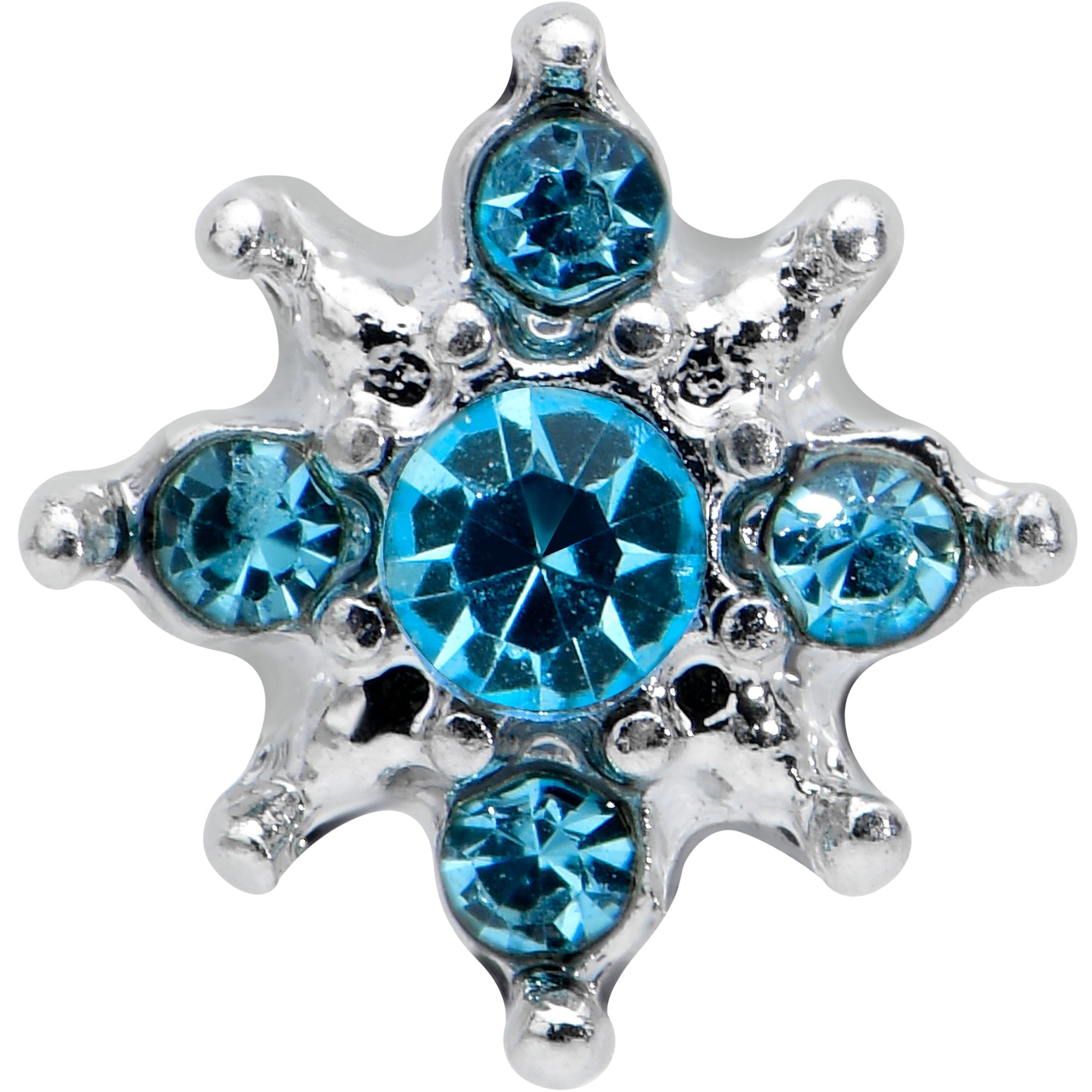 BodyCandy 16G 5/16 Blue Gem Stylish Snowflake Labret Monroe Tragus — detail close-up