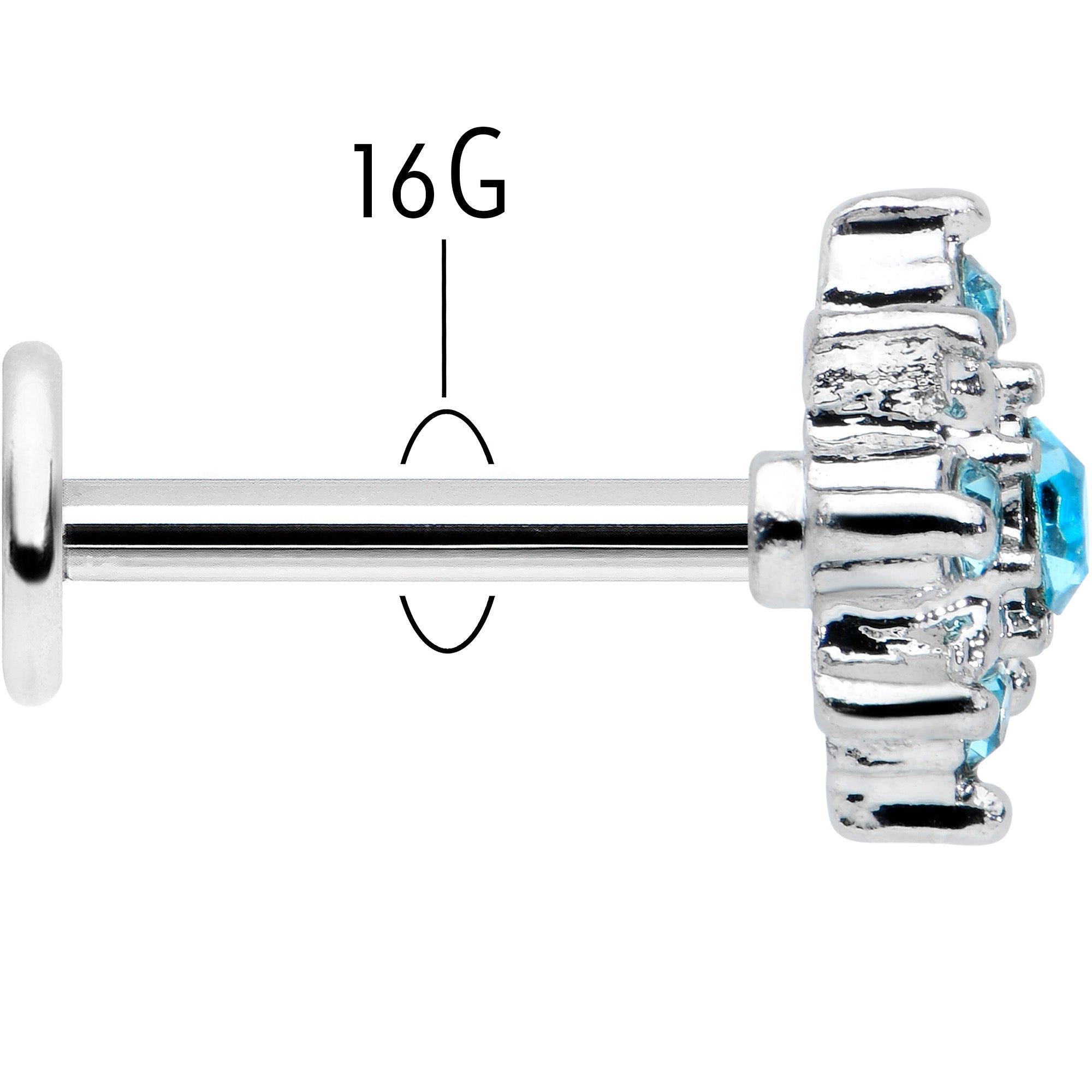 BodyCandy 16G 5/16 Blue Gem Stylish Snowflake Labret Monroe Tragus — back view