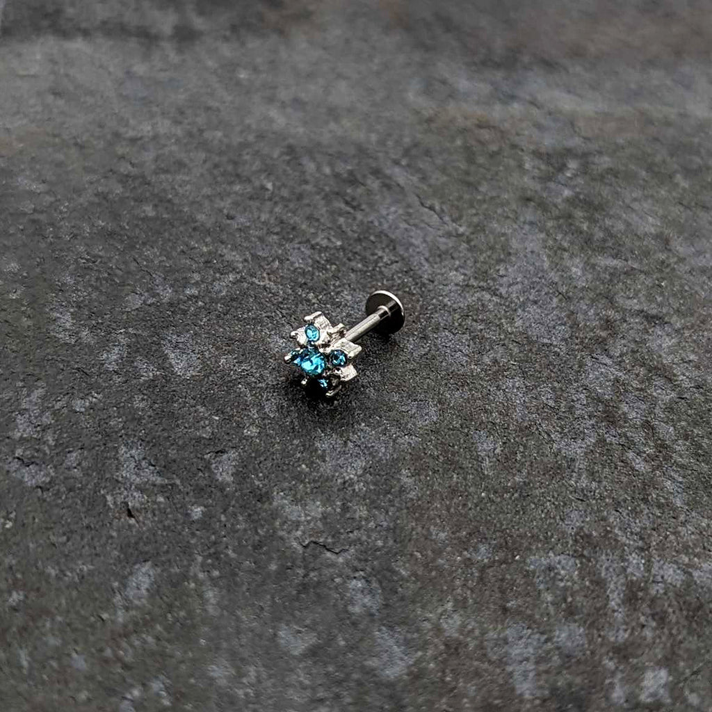 BodyCandy 16G 5/16 Blue Gem Stylish Snowflake Labret Monroe Tragus — alternative angle
