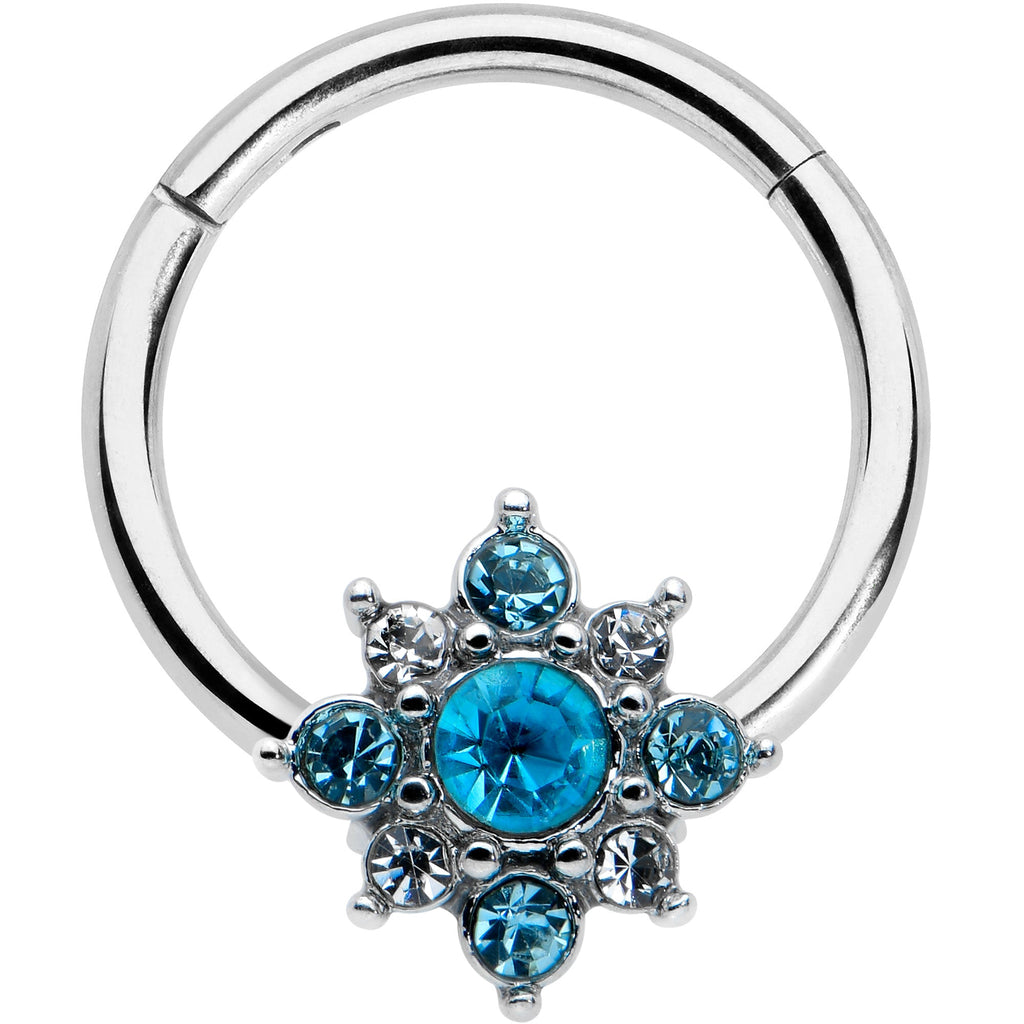 BodyCandy 16G 3/8 Blue Clear Gem Glamour Star Hinged Segment Ring — main product shot