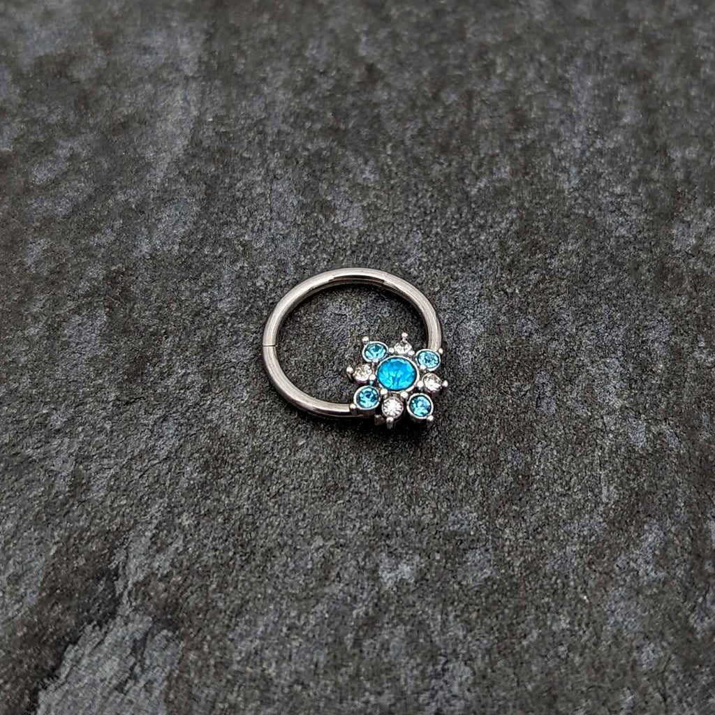 BodyCandy 16G 3/8 Blue Clear Gem Glamour Star Hinged Segment Ring — side view