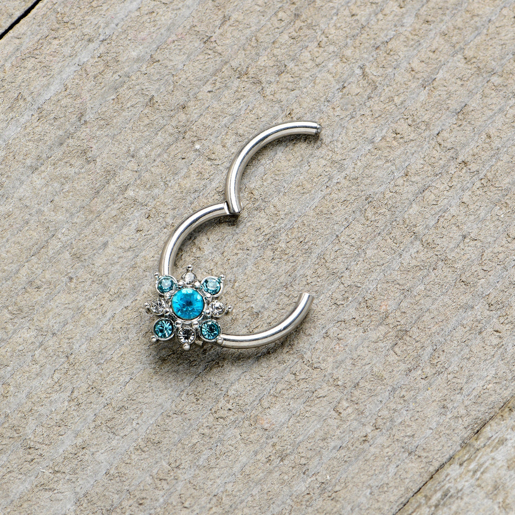 BodyCandy 16G 3/8 Blue Clear Gem Glamour Star Hinged Segment Ring — in-use photo