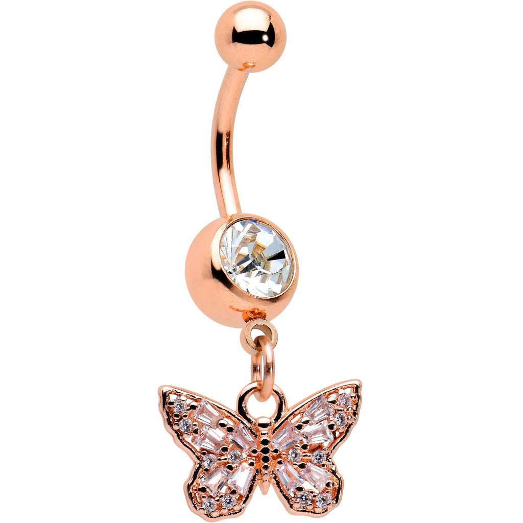 BodyCandy Clear Gem Rose Gold Tone Baroque Butterfly Rococo Dangle Belly Ring — main product shot