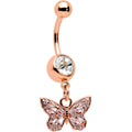 BodyCandy Clear Gem Rose Gold Tone Baroque Butterfly Rococo Dangle Belly Ring — main product shot