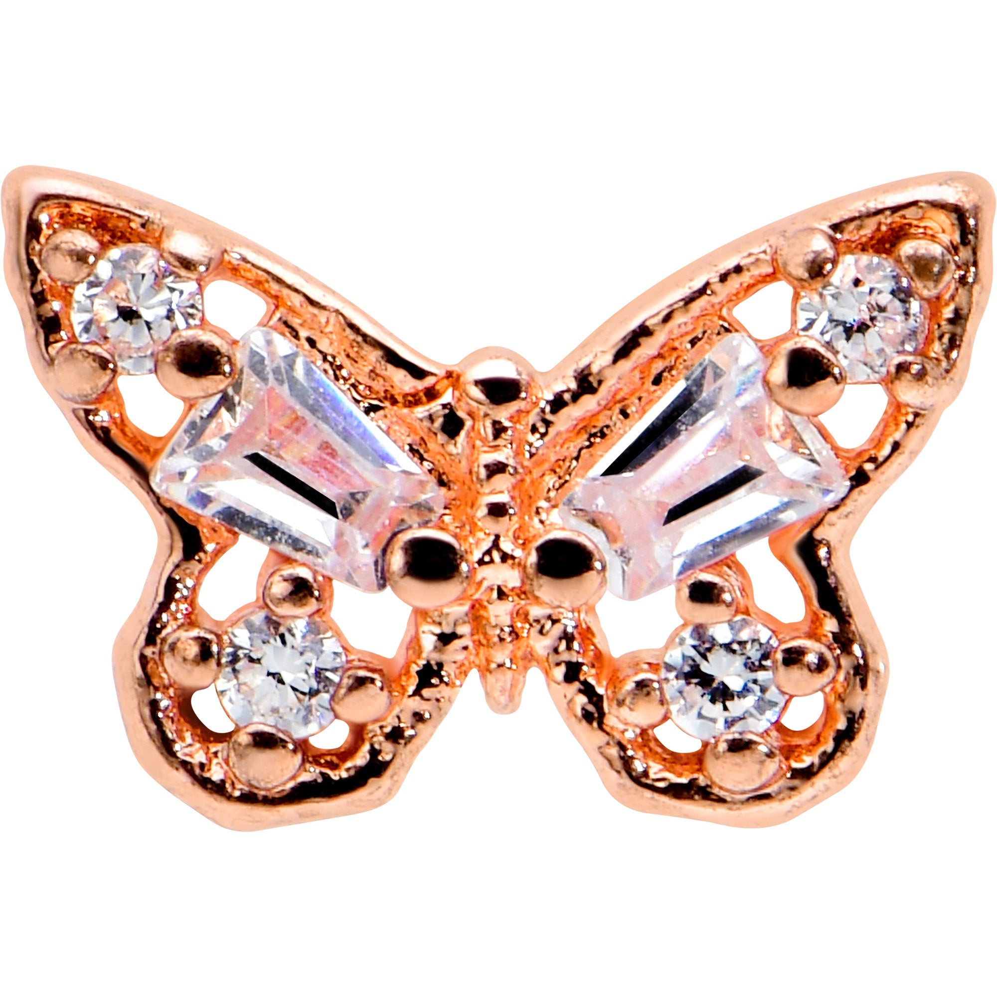 BodyCandy 16G 1/4 Clear Gem Rosy Tone Opulent Butterfly Cartilage Earring — detail close-up