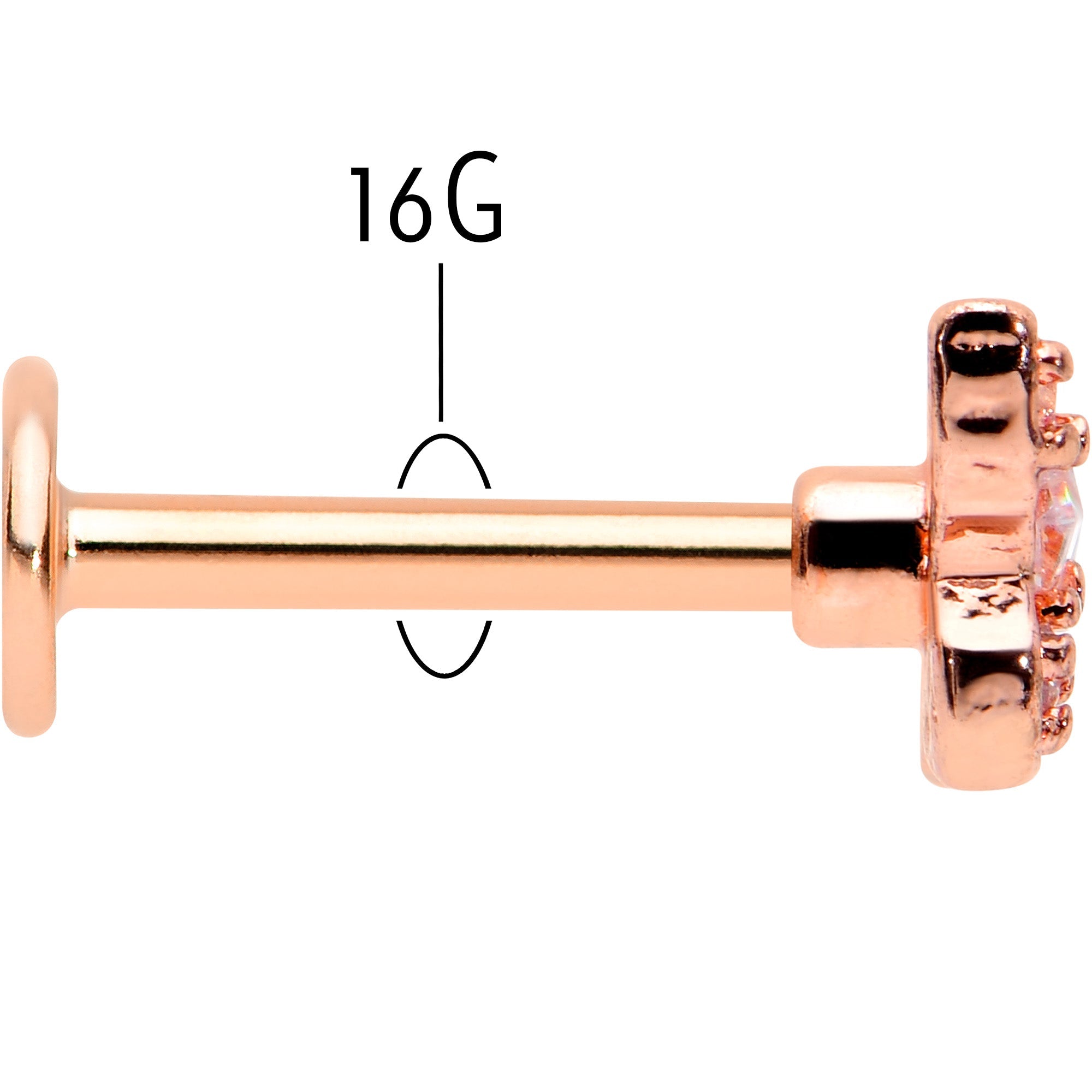 BodyCandy 16G 5/16 Clear Gem Rose Gold Tone Opulent Butterfly Labret Tragus — back view