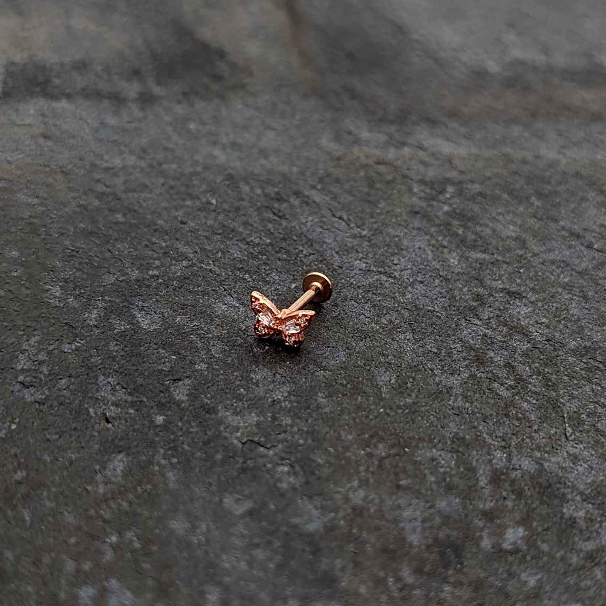 BodyCandy 16G 5/16 Clear Gem Rose Gold Tone Opulent Butterfly Labret Tragus — alternative angle