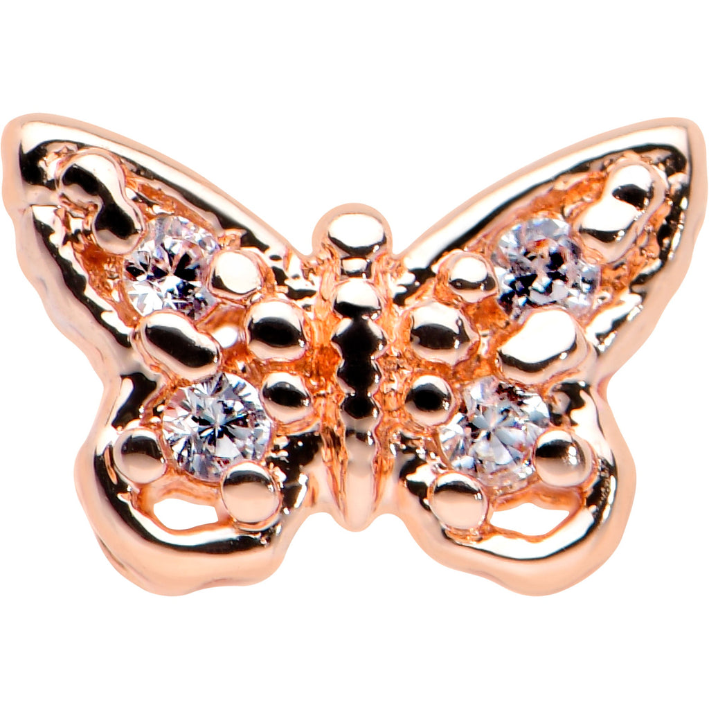 BodyCandy 20G 7mm Clear Gem Baroque Rosy Butterfly L Shape Nose Ring — detail close-up
