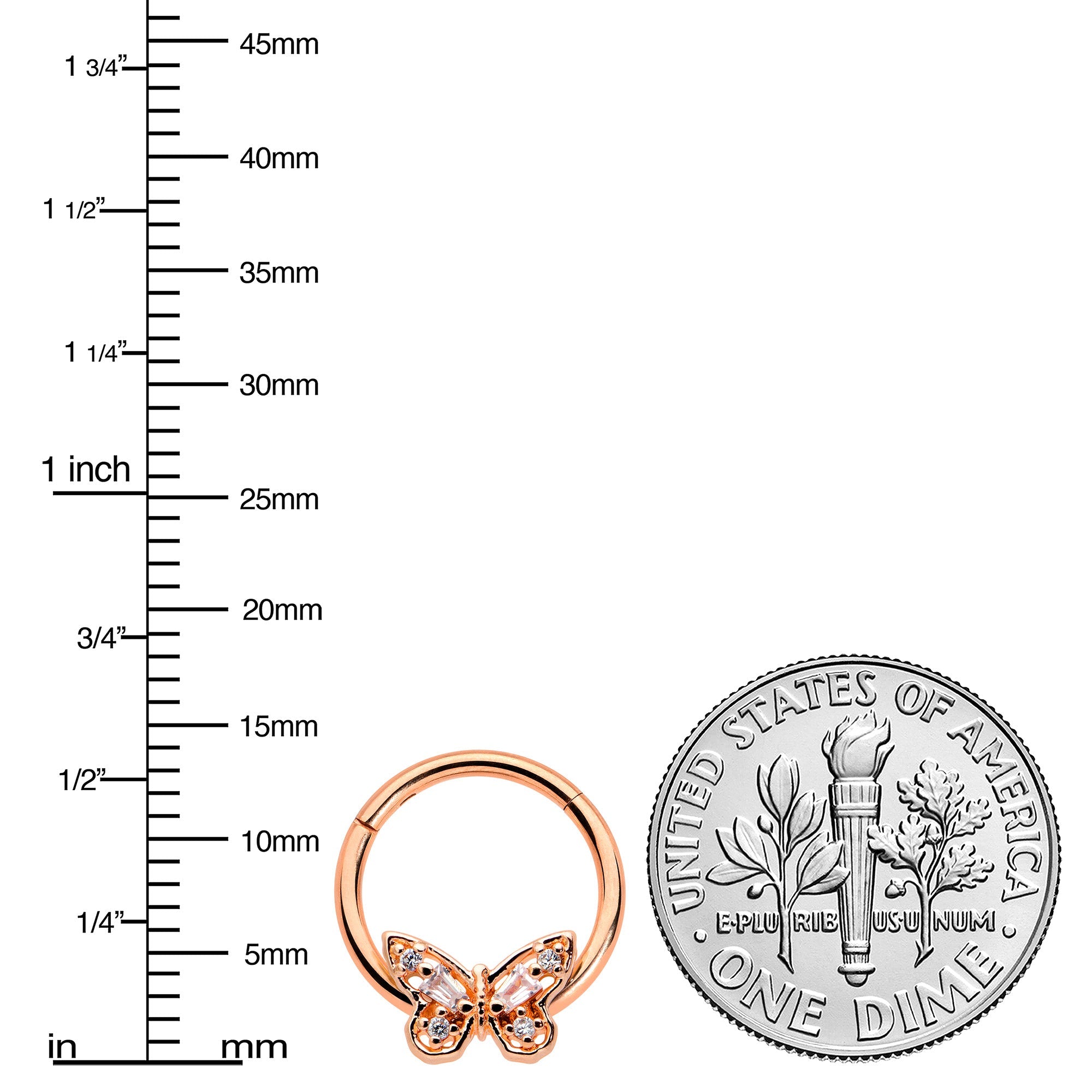 BodyCandy 16G 3/8 Clear Gem Rosy Tone Baroque Butterfly Hinged Segment Ring — lifestyle context