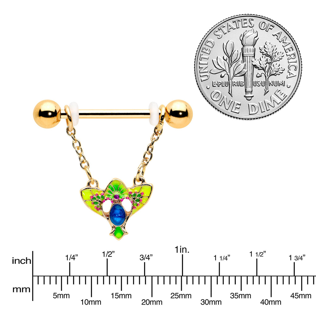 BodyCandy 14G 9/16 Blue Gem Gold Hue Tropic Fan Chain Dangle Nipple Ring Set — lifestyle context