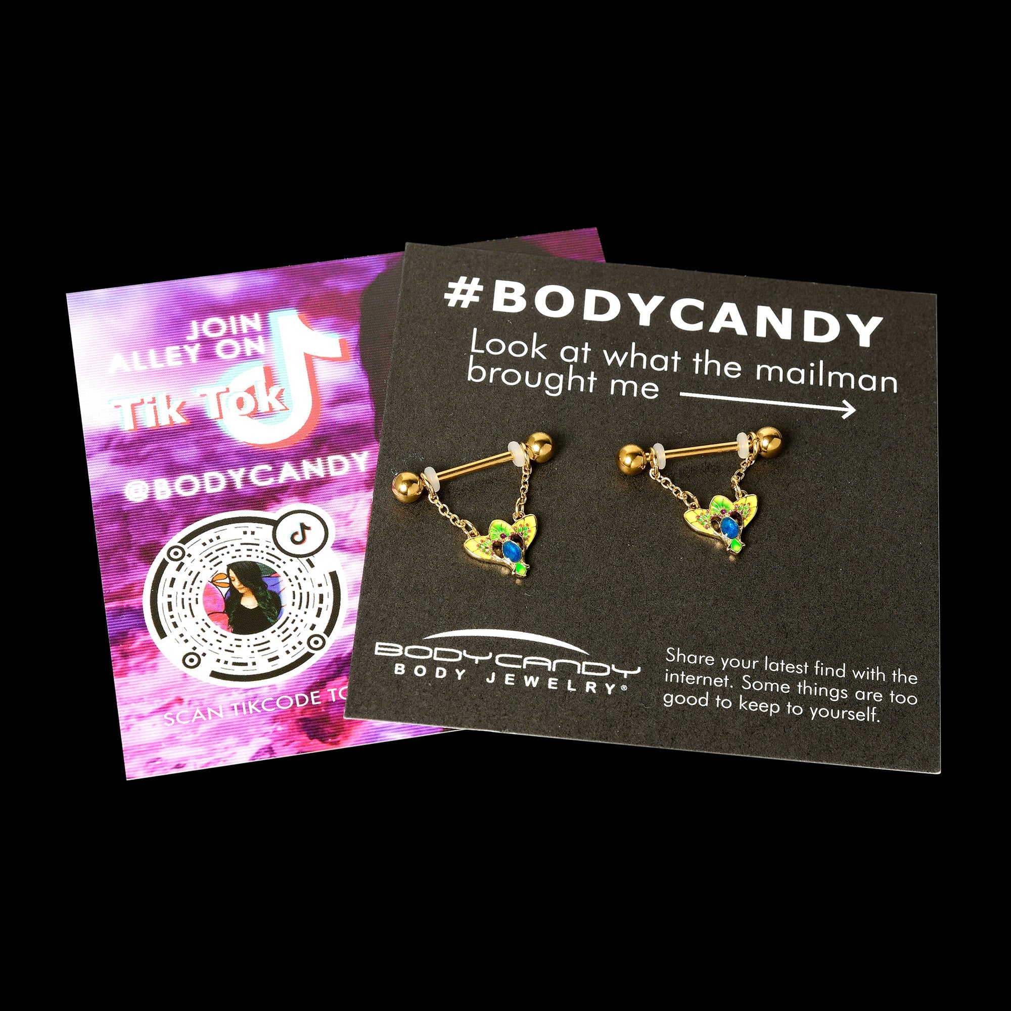 BodyCandy 14G 9/16 Blue Gem Gold Hue Tropic Fan Chain Dangle Nipple Ring Set — size reference