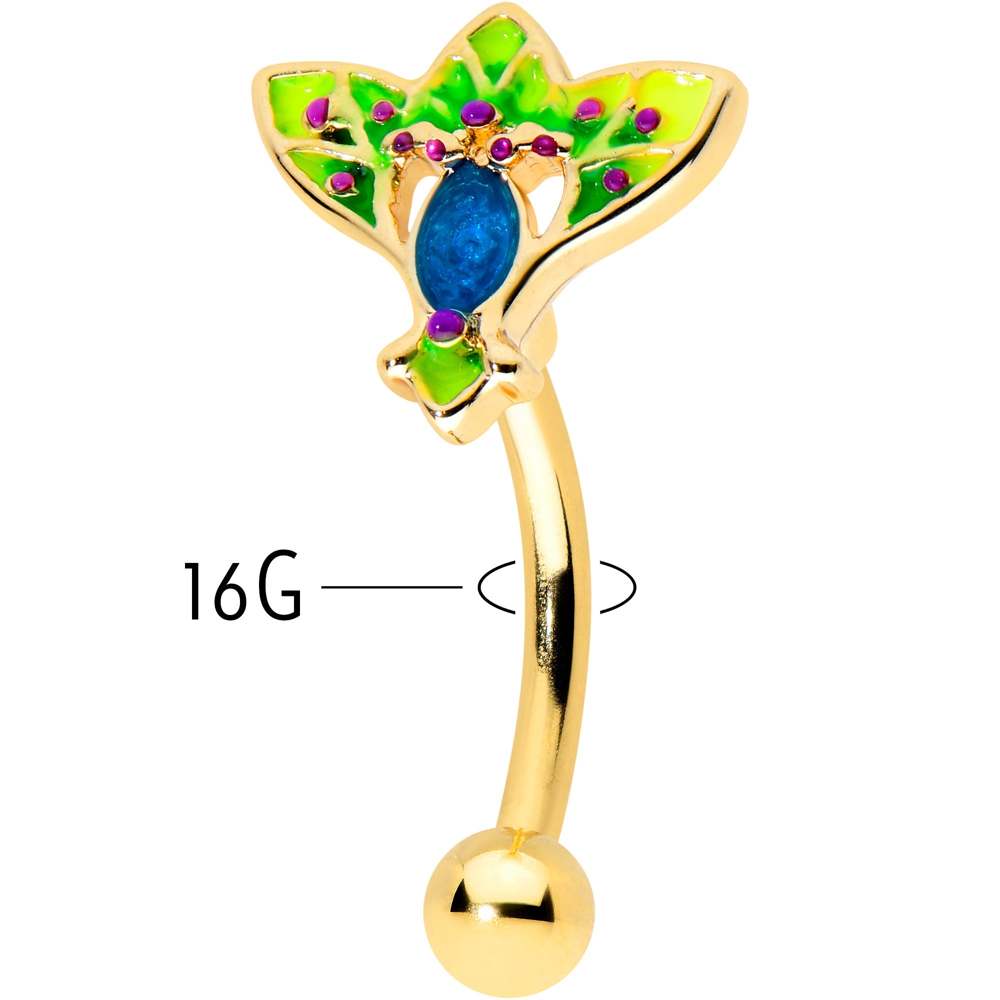 BodyCandy 16G 5/16 Blue Gem Gold Tone Tropic Fan Curved Eyebrow Ring — lifestyle context