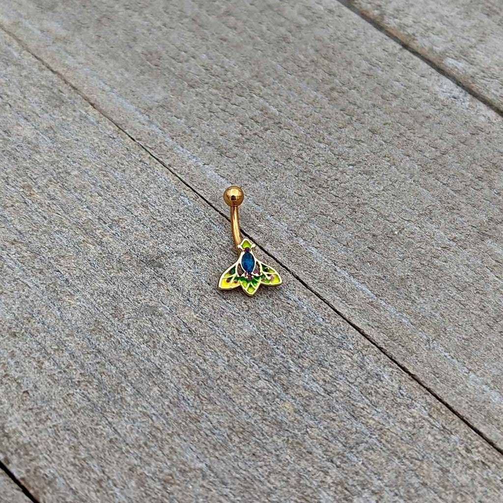 BodyCandy 16G 5/16 Blue Gem Gold Tone Tropic Fan Curved Eyebrow Ring — alternative angle