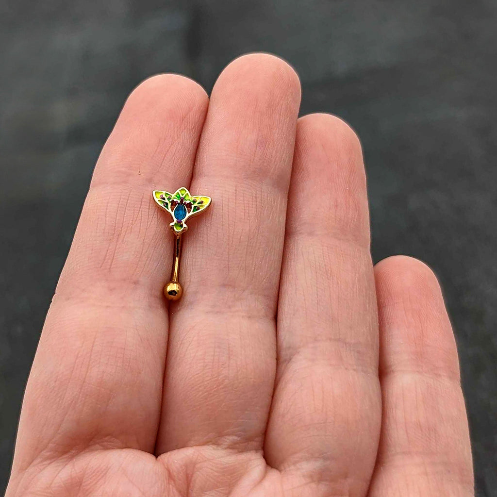 BodyCandy 16G 5/16 Blue Gem Gold Tone Tropic Fan Curved Eyebrow Ring — size reference