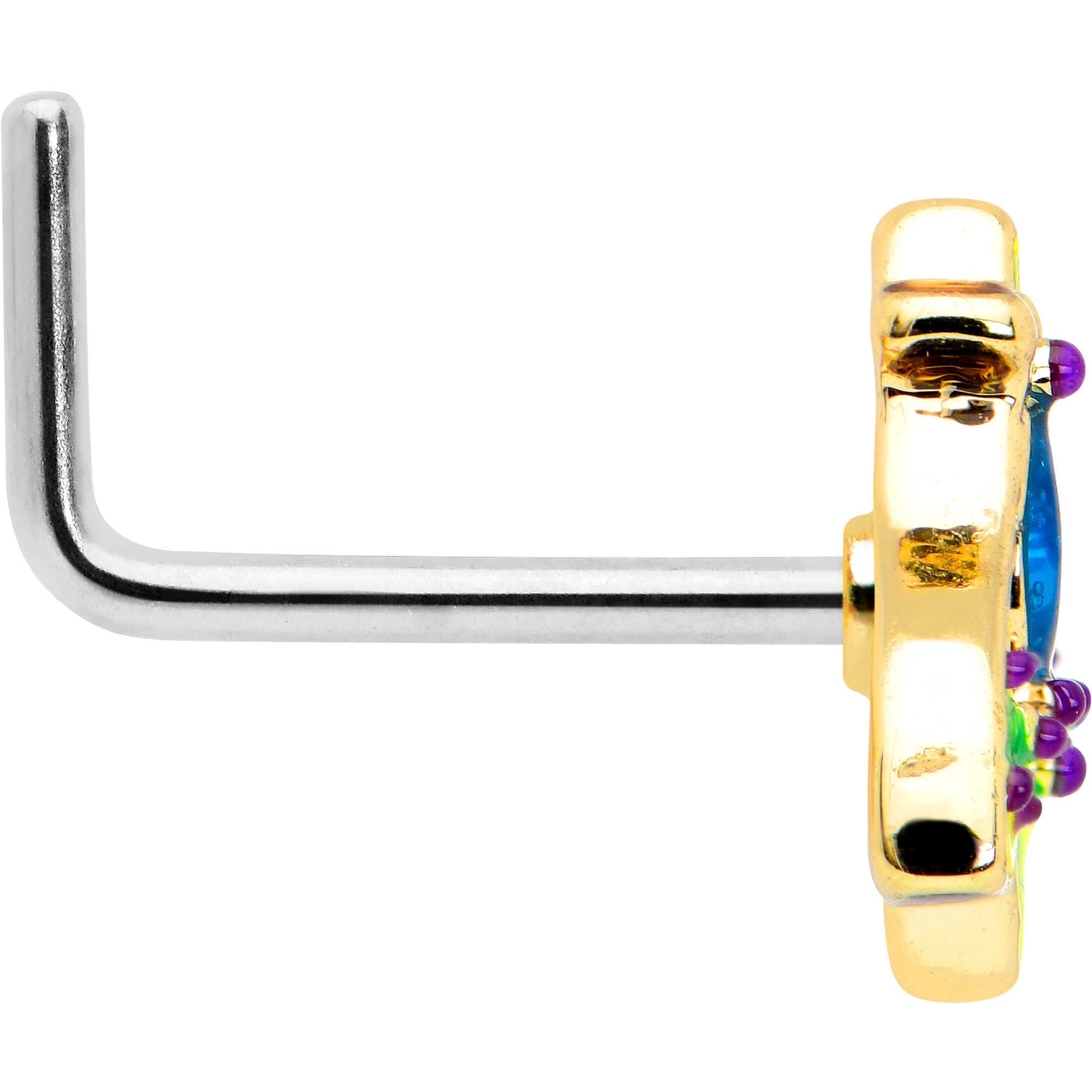 BodyCandy 20G 7mm Blue Gem Tropic Fan L Shape Nose Ring — lifestyle context
