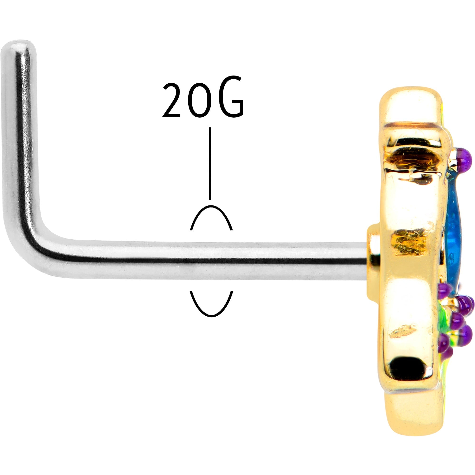 BodyCandy 20G 7mm Blue Gem Tropic Fan L Shape Nose Ring — back view