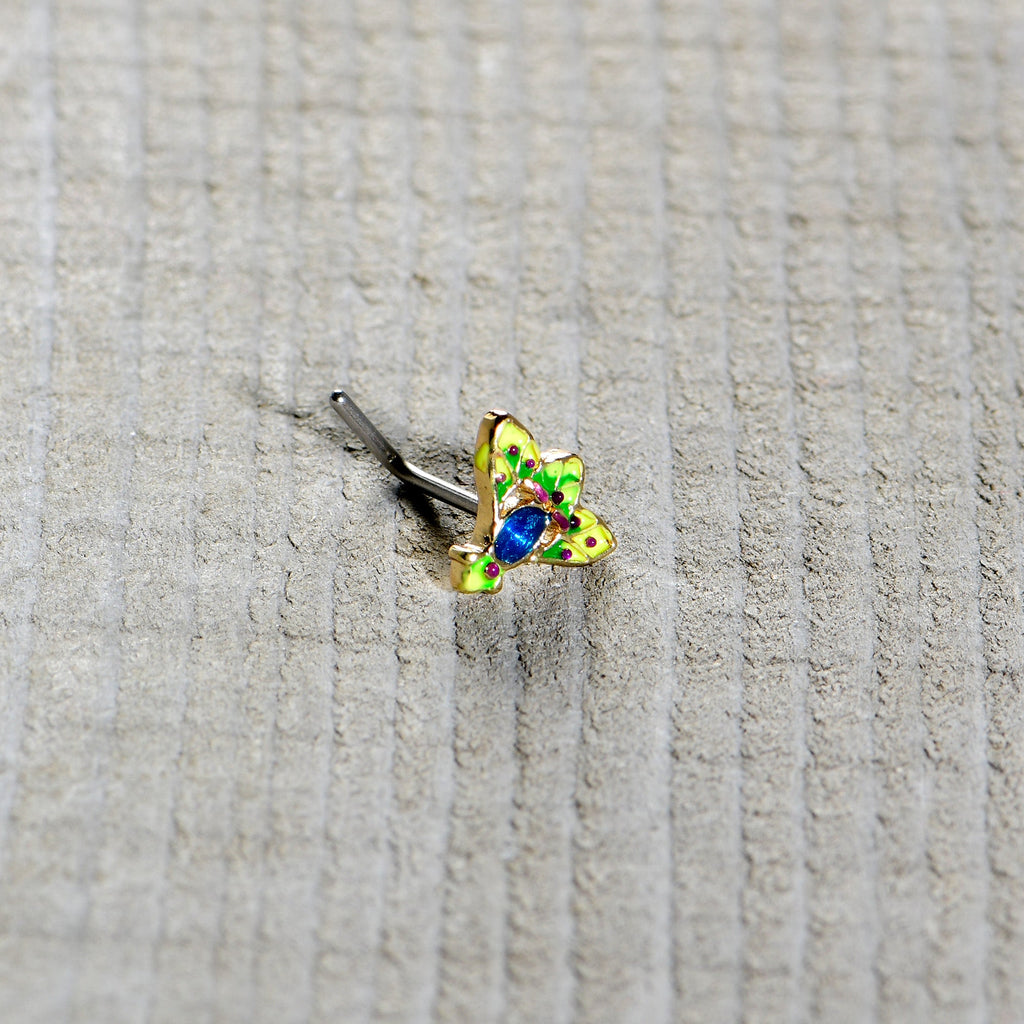 BodyCandy 20G 7mm Blue Gem Tropic Fan L Shape Nose Ring — in-use photo