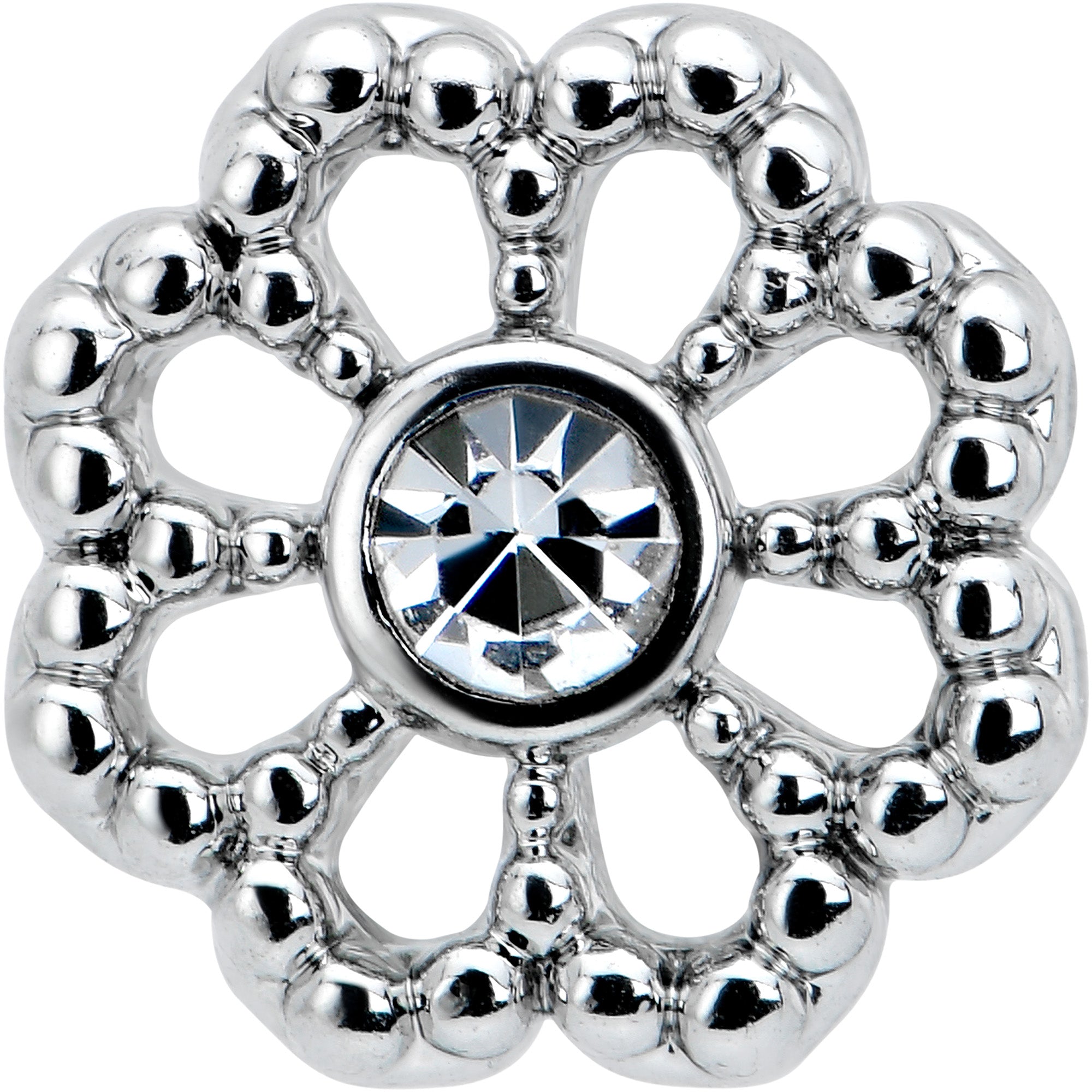 BodyCandy 20G 7mm Clear Gem Epic Fabulous Flower L Shape Nose Ring — detail close-up