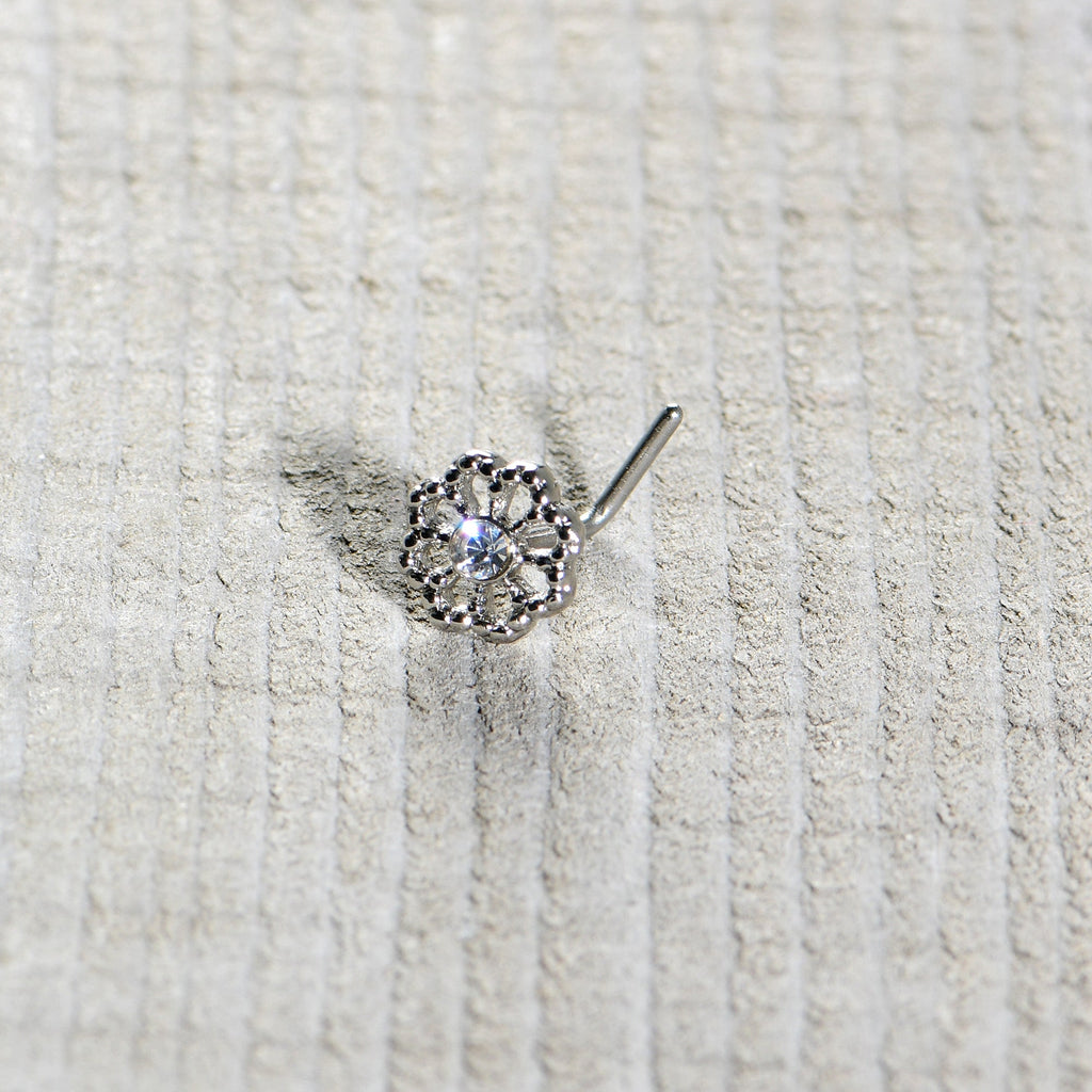 BodyCandy 20G 7mm Clear Gem Epic Fabulous Flower L Shape Nose Ring — in-use photo