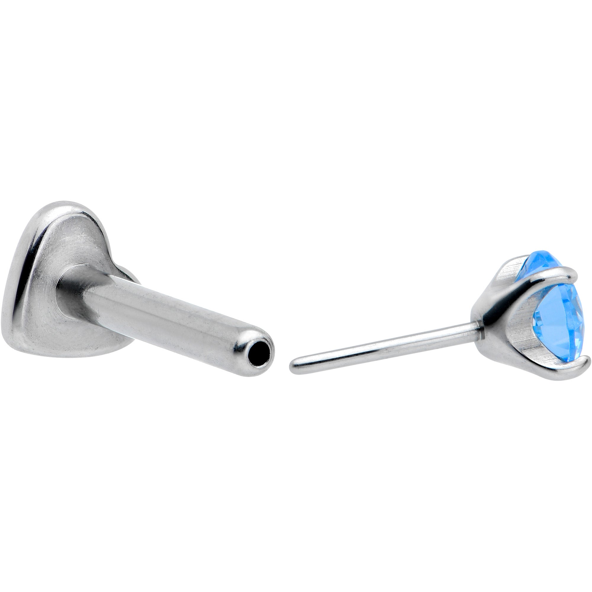 BodyCandy 16G 5/16 Blue CZ ASTM F-136 Implant Grade Titanium Threadless Heart End Labret — side view