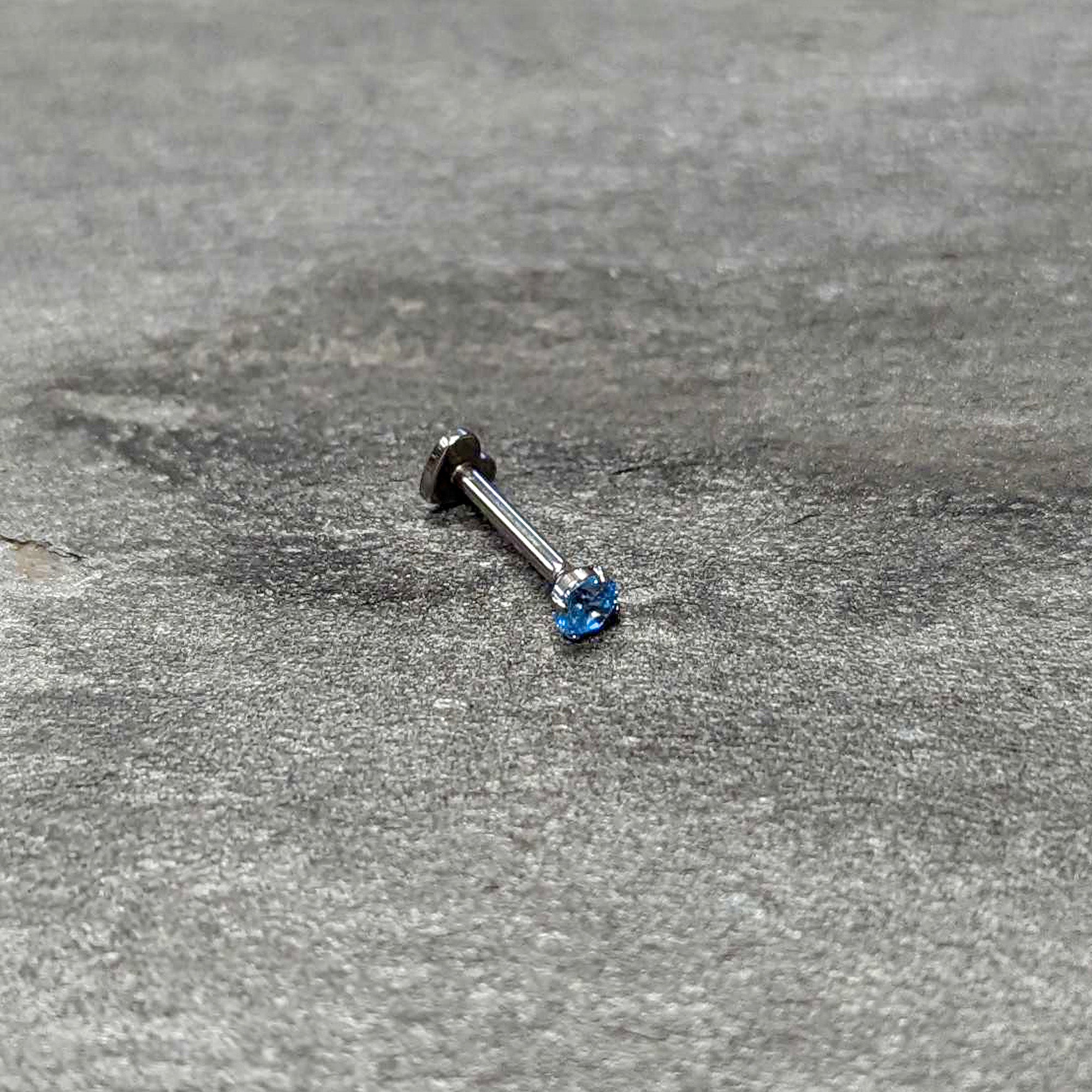 BodyCandy 16G 5/16 Blue CZ ASTM F-136 Implant Grade Titanium Threadless Heart End Labret — alternative angle