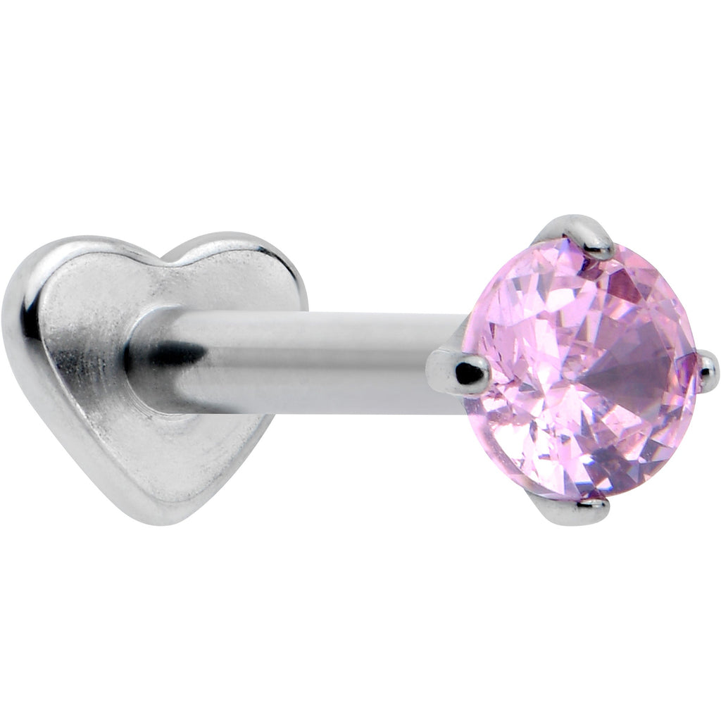 BodyCandy 16G 5/16 Pink CZ ASTM F-136 Implant Grade Titanium Threadless Heart End Labret — main product shot