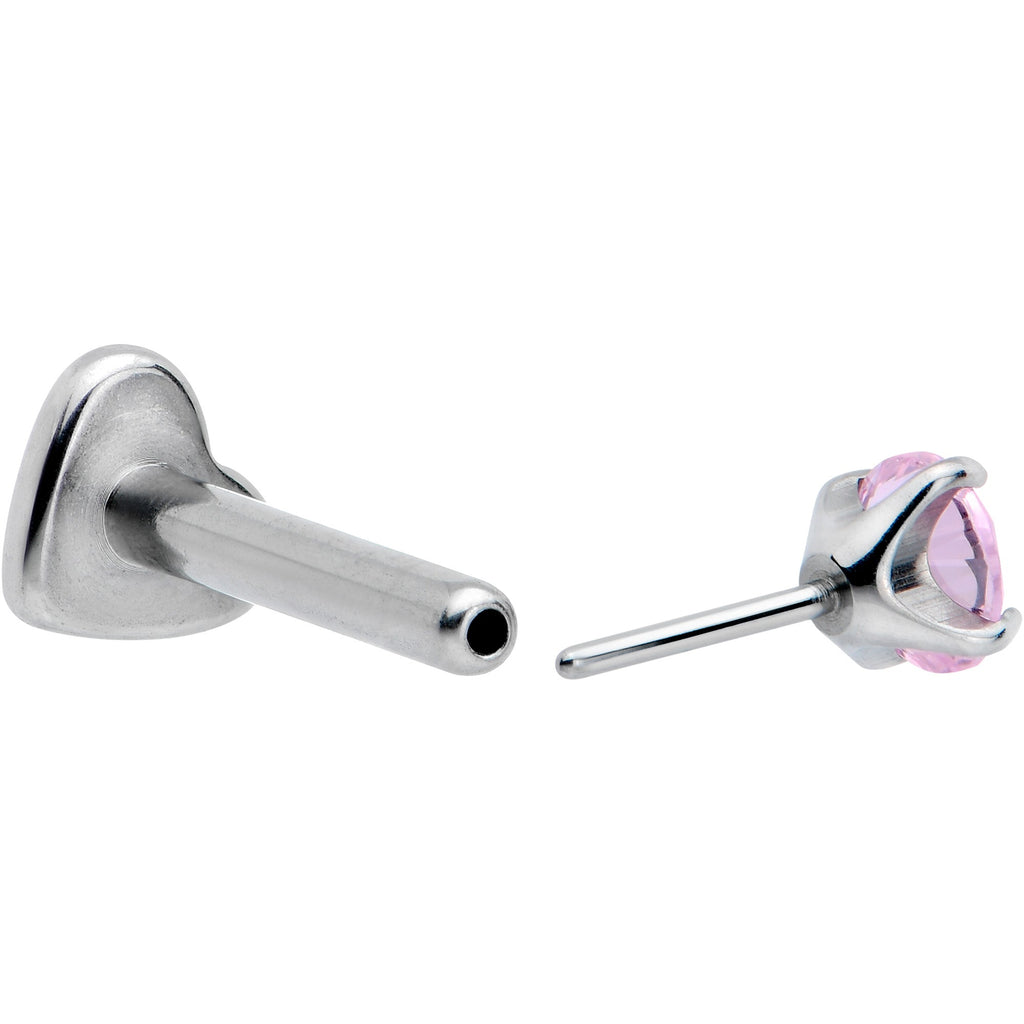 BodyCandy 16G 5/16 Pink CZ ASTM F-136 Implant Grade Titanium Threadless Heart End Labret — side view