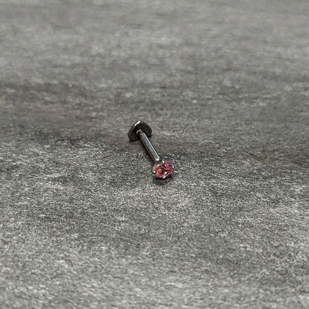 BodyCandy 16G 5/16 Pink CZ ASTM F-136 Implant Grade Titanium Threadless Heart End Labret — alternative angle