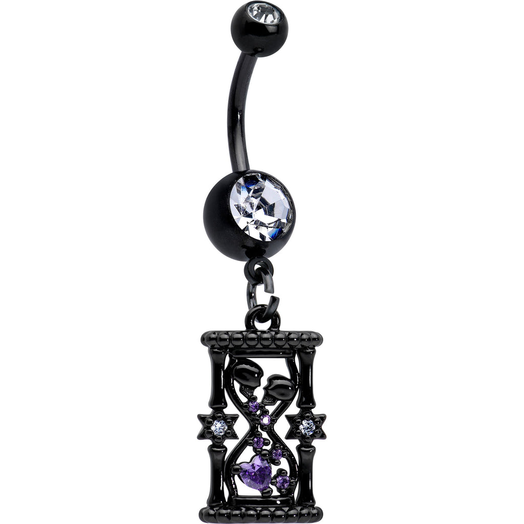 BodyCandy Clear Purple Gem Black Goth Heart Skulls Hourglass Dangle Belly Ring — main product shot