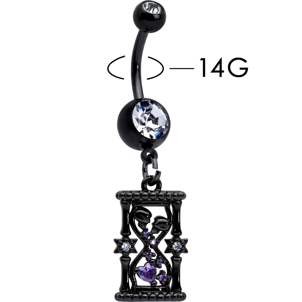 BodyCandy Clear Purple Gem Black Goth Heart Skulls Hourglass Dangle Belly Ring — lifestyle context