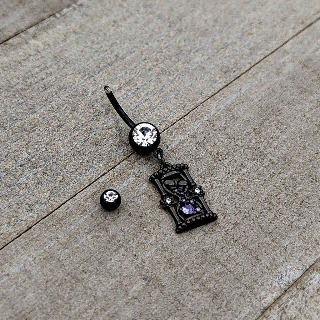 BodyCandy Clear Purple Gem Black Goth Heart Skulls Hourglass Dangle Belly Ring — alternative angle