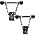 BodyCandy 14G 5/8 Purple Gem Black Goth Hourglass Chain Dangle Nipple Ring Set — main product shot