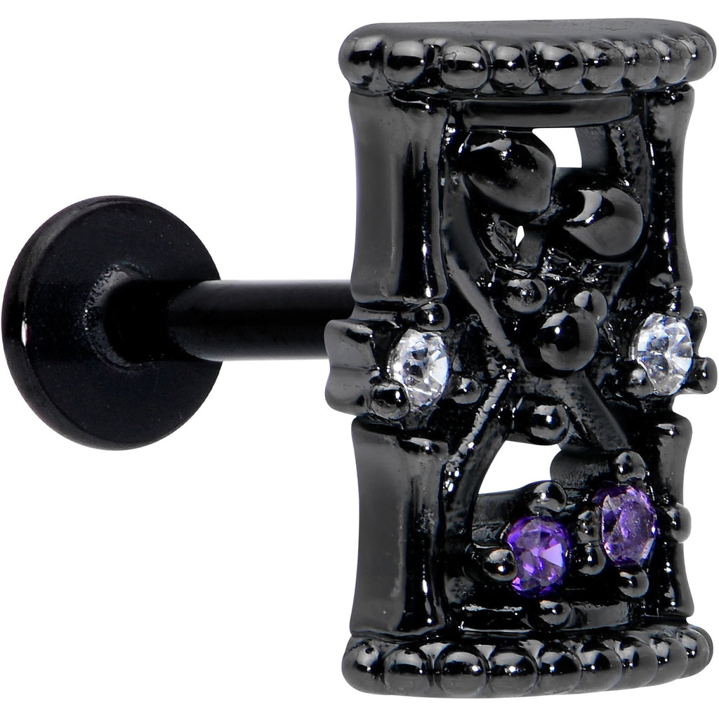 BodyCandy 16G 5/16 Purple Gem Black Gothic Hourglass Labret Monroe Tragus — main product shot