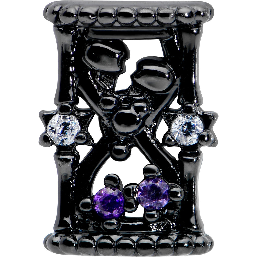 BodyCandy 16G 5/16 Purple Gem Black Gothic Hourglass Labret Monroe Tragus — detail close-up