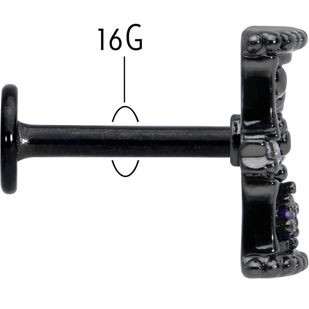 BodyCandy 16G 5/16 Purple Gem Black Gothic Hourglass Labret Monroe Tragus — back view