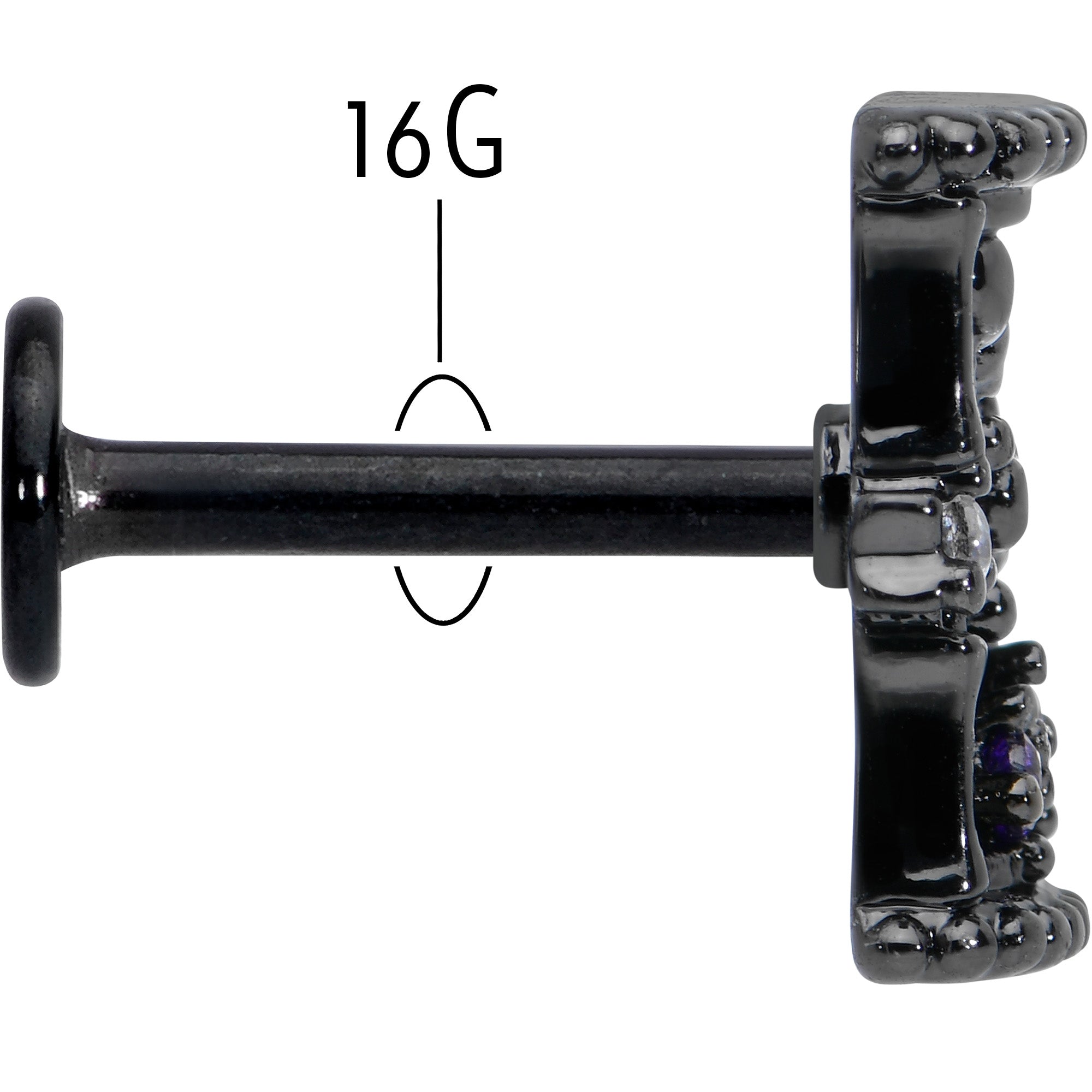 BodyCandy 16G 5/16 Purple Gem Black Gothic Hourglass Labret Monroe Tragus — back view