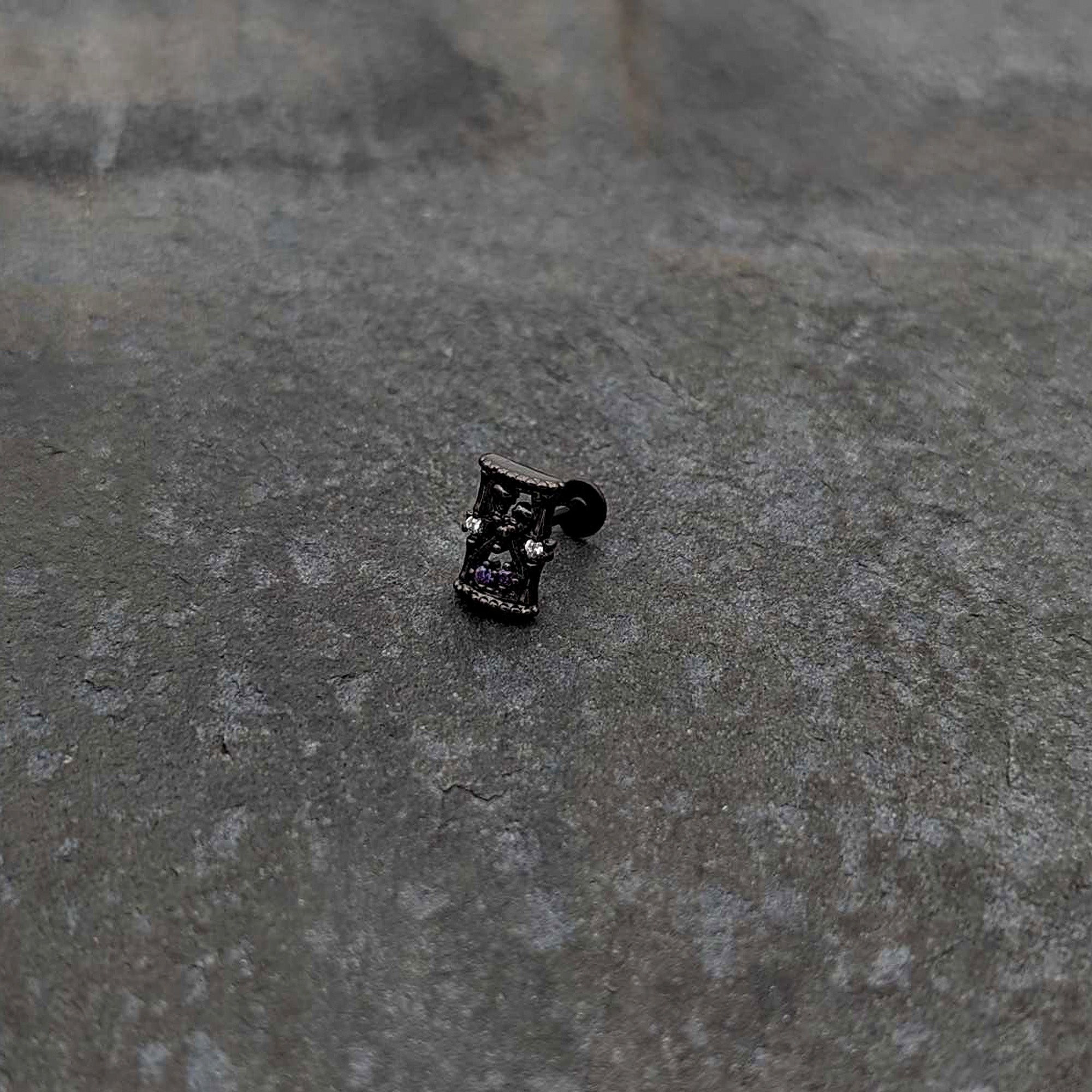 BodyCandy 16G 5/16 Purple Gem Black Gothic Hourglass Labret Monroe Tragus — alternative angle