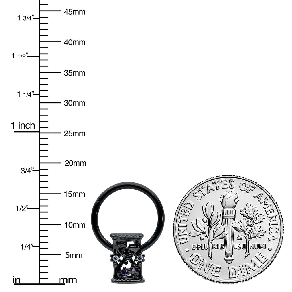 BodyCandy 16G 3/8 Purple Gem Black Heart Goth Hourglass Hinged Segment Ring — lifestyle context