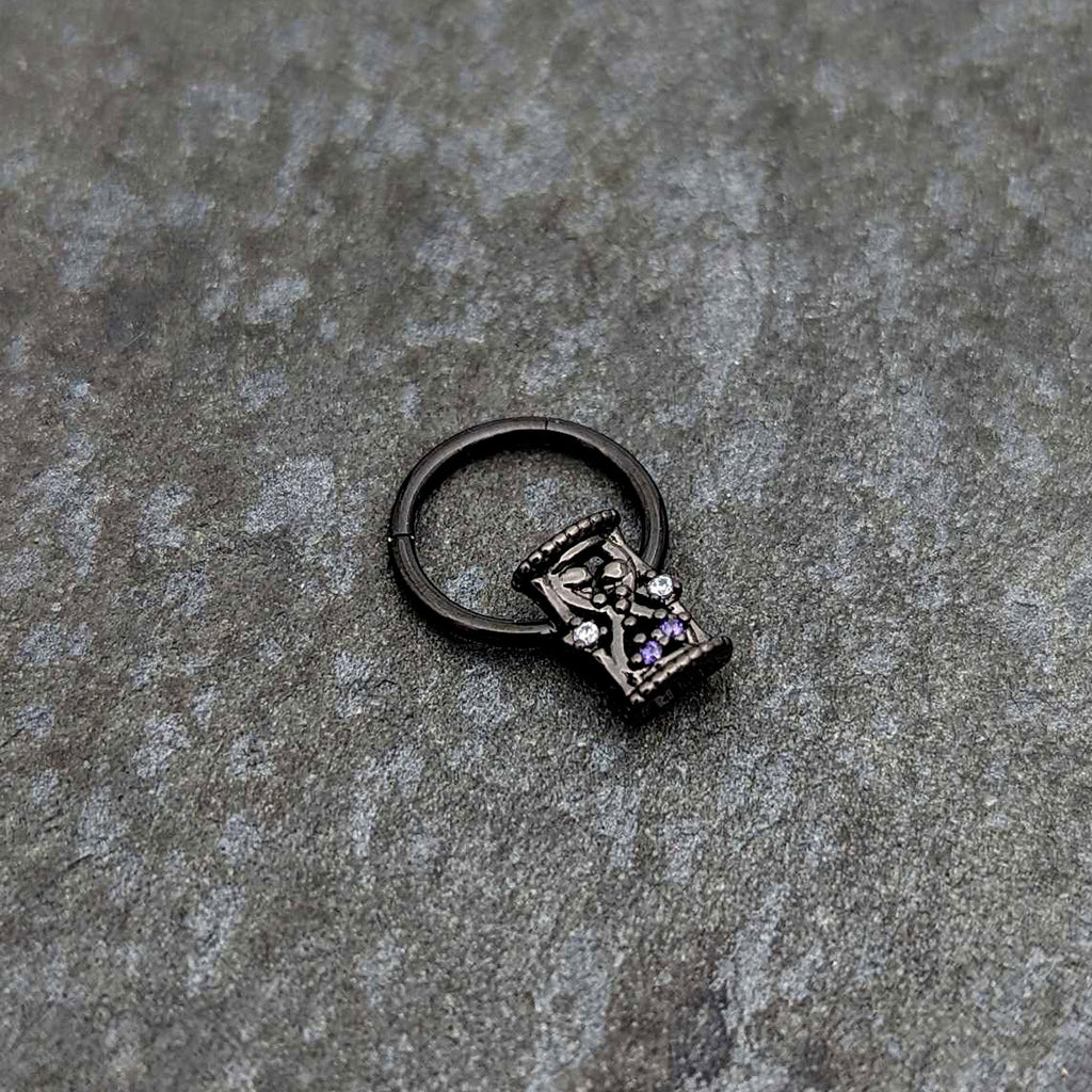 BodyCandy 16G 3/8 Purple Gem Black Heart Goth Hourglass Hinged Segment Ring — side view
