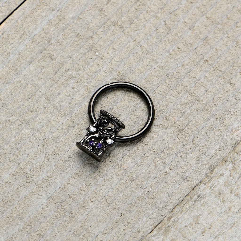 BodyCandy 16G 3/8 Purple Gem Black Heart Goth Hourglass Hinged Segment Ring — alternative angle