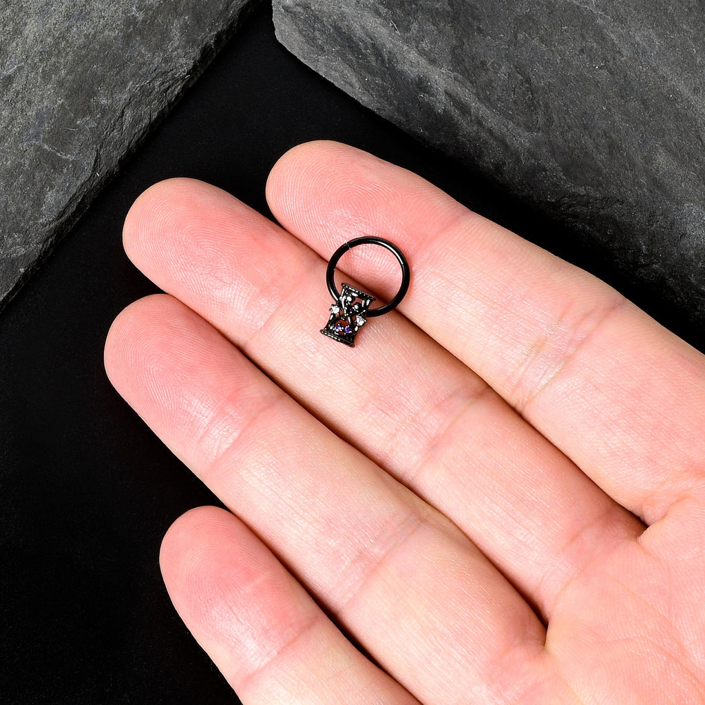 BodyCandy 16G 3/8 Purple Gem Black Heart Goth Hourglass Hinged Segment Ring — size reference