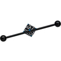 BodyCandy 14G Blue Gem Black Lacy Rhombus Industrial Barbell 38mm — main product shot