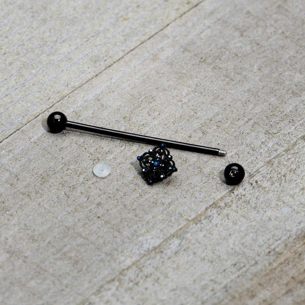BodyCandy 14G Blue Gem Black Lacy Rhombus Industrial Barbell 38mm — alternative angle