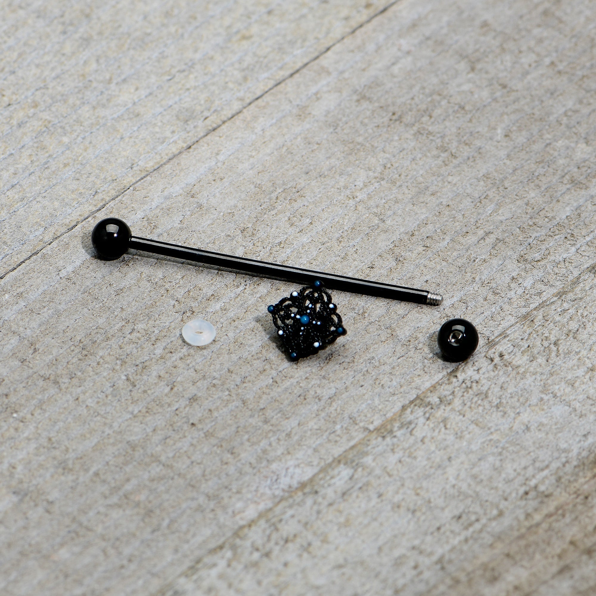 BodyCandy 14G Blue Gem Black Lacy Rhombus Industrial Barbell 38mm — alternative angle