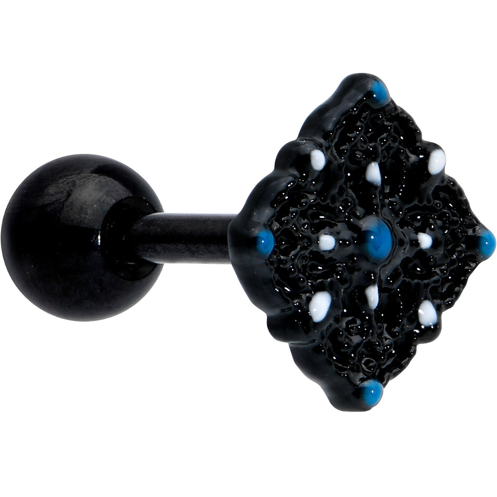 BodyCandy 16G 1/4 Blue Gem Black Lacy Rhombus Cartilage Tragus Earring — main product shot