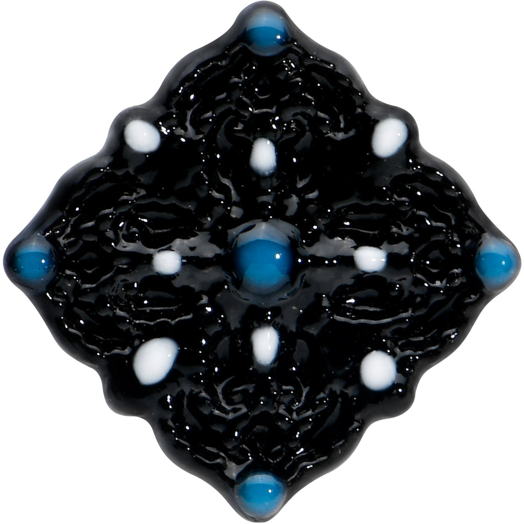 BodyCandy 16G 1/4 Blue Gem Black Lacy Rhombus Cartilage Tragus Earring — detail close-up