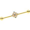 BodyCandy 14G Blue Gem Gold Tone Texture Emblem Industrial Barbell 38mm — main product shot